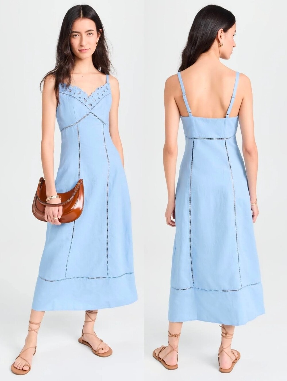 NWT MADEWELL Blue Sweatheart Linen Cotton Blend Lightweight Vacation Midi Dress